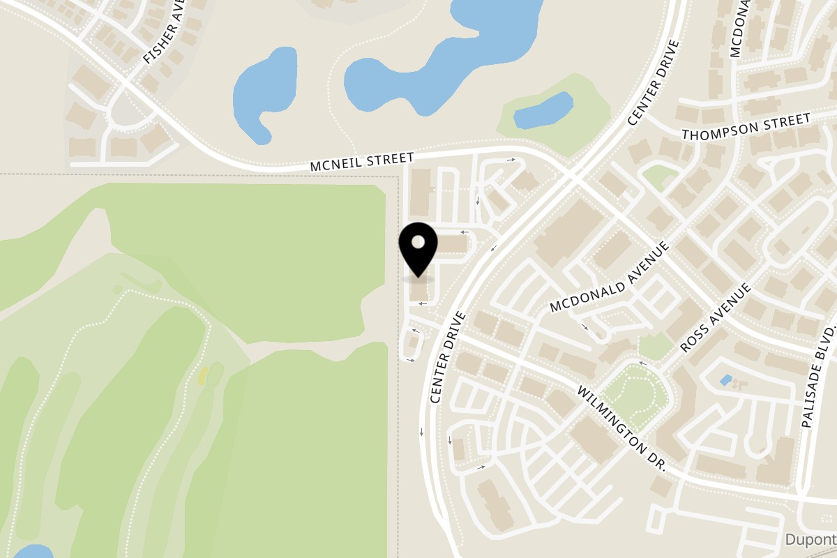 Map showing the location of Tin Hut BBQ DuPont on 1175 Center Dr in DuPont